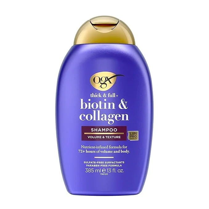 718IqBXEygL._SX679_ شامپو بنفش حجم دهنده اوجی ایکس- OGX Thick & Full + Biotin & Collagen Volumizing Shampoo - تصویر 1