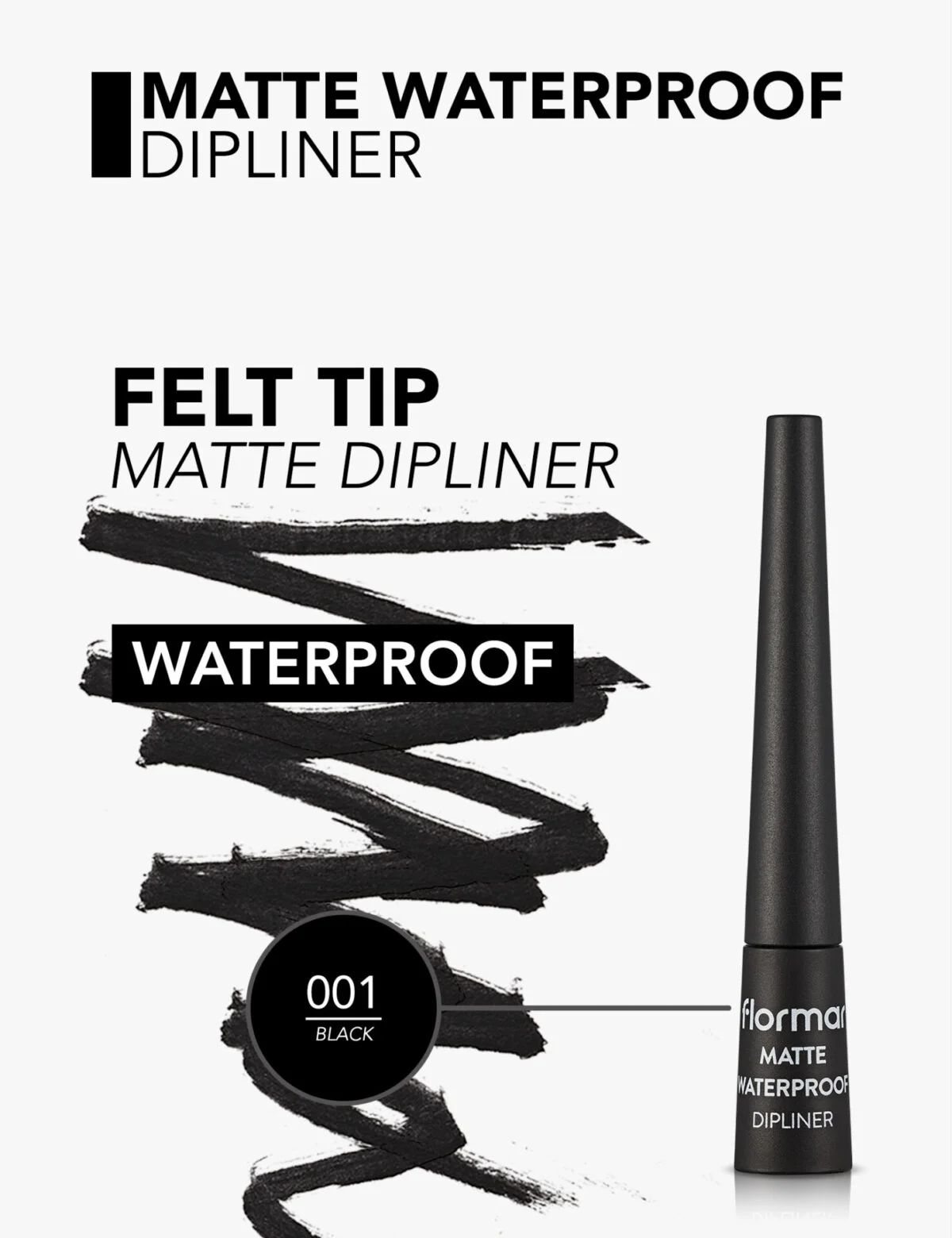 خط چشم دیپلینِر ضد آب مات مشکی فلورمار  Matte Waterproof Dipliner Black - تصویر 2
